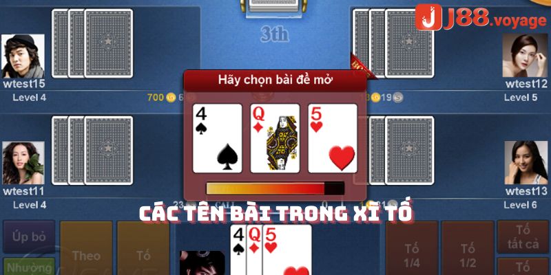 Các tay bài trong xì tố online